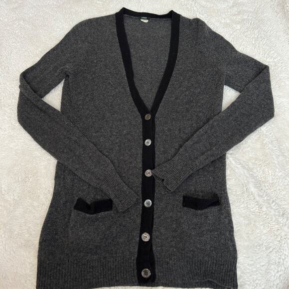 J Crew Womens Cardigan Open Front Long Line Lambs Wool Size Medium In Grey - Picture 2 of 5